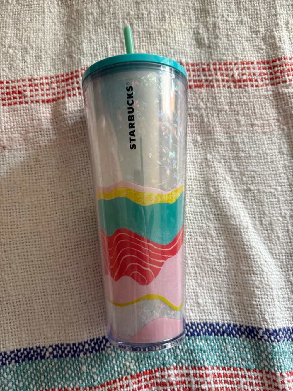 Starbucks Teal, Pink, Red & Yellow Iridescent Wave Tumbler